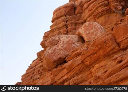Erosion reliefs on sandstone rocks in desert