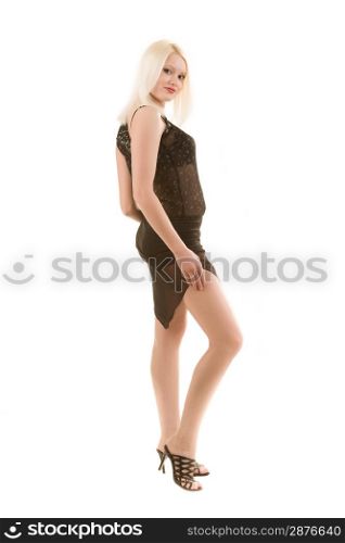 erotic portrait of young blonde in black lingerie