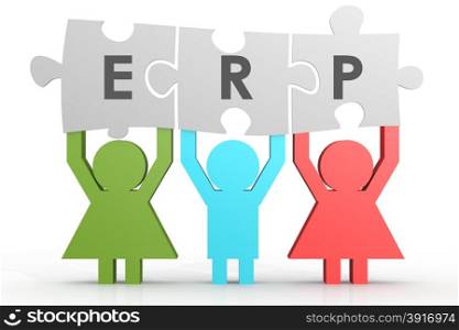 ERP - Enterprise Resource Planning puzzle in a line image with hi-res rendered artwork that could be used for any graphic design.