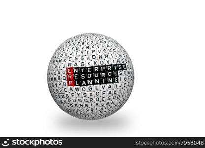 ERP Enterprise Resource Planning writen on dices on 3d sphere