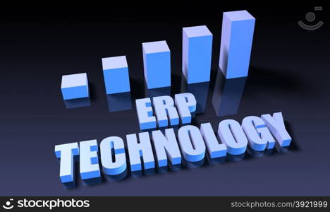 Erp technology. Erp technology graph chart in 3d on blue and black