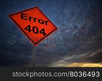 Error 404 warning road sign with storm background