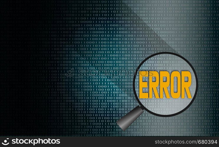 Error word with binary background, 3D rendering 