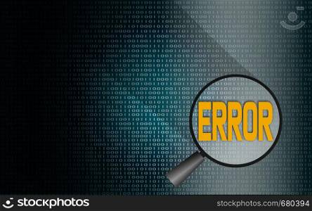 Error word with binary background, 3D rendering