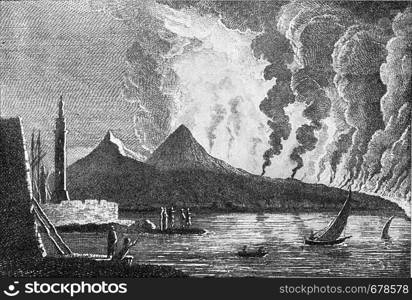 Eruption of Vesuvius on June 15, 1974, vintage engraved illustration. From the Universe and Humanity, 1910.