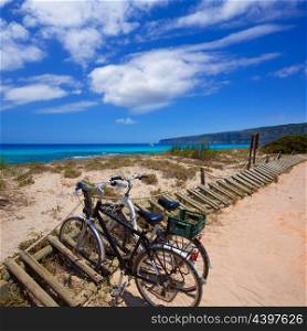 Es calo Escalo de san Agustin Beach bicycles in Formentera Balearic islands