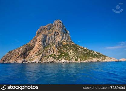 Es Vedra island of Ibiza close view from boat in Mediterranean Balearic Islands