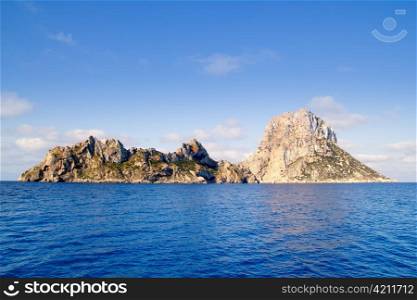 Es Vedra islet and Vedranell islands in blue Mediterranean Spain