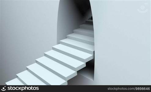 Escalator coming out of the wall. 3d rendering of infinite stair. Computer generated abstract background.. Escalator and wall. 3d rendering of infinite stair. Computer generated abstract background.