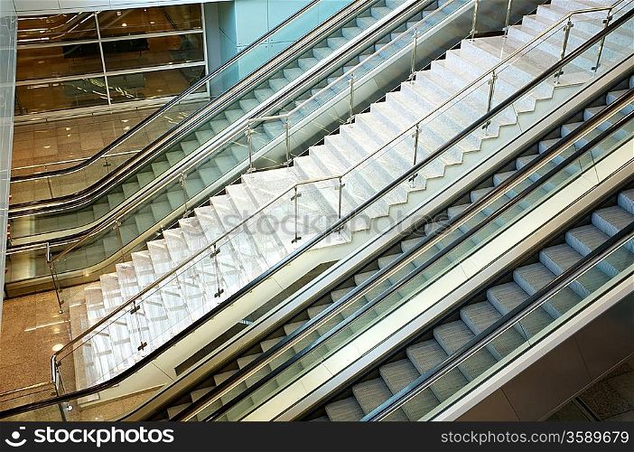 Escalator in modern building.