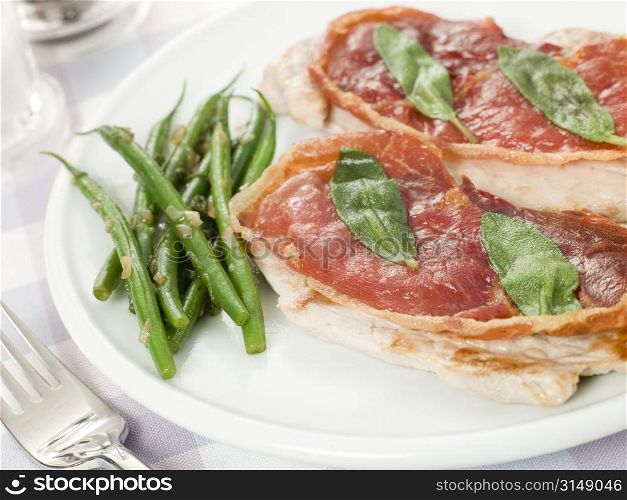 Escalope of Veal Saltimbocca with Green Beans