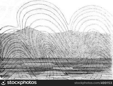 Escarpments by bypassed layers, vintage engraved illustration. Magasin Pittoresque 1841.