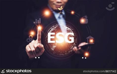 ESG concept, Man ESG icon for Environment Social and Governance, World sustainable environment concept.