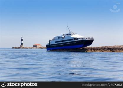 Espalmador formentera island with catamaran ferry accident over rocks in 2012