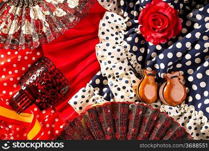 Espana typical from Spain with castanets rose fan and flamenco comb and dress