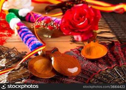 Espana typical from Spain with castanets rose fan bullfighter and flamenco comb