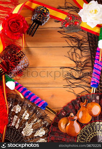 Espana typical from Spain with castanets rose fan bullfighter and flamenco comb