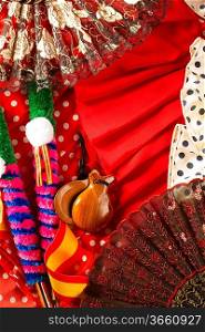 Espana typical from Spain with castanets rose fan comb bullfighter and flamenco dress