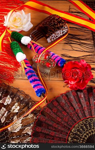 Espana typical from Spain with flag rose fan bullfighter and flamenco comb