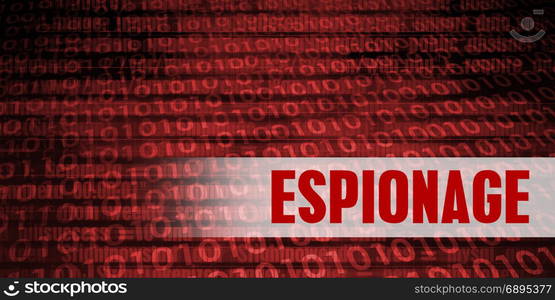 Espionage Security Warning on Red Binary Technology Background. Espionage Security Warning