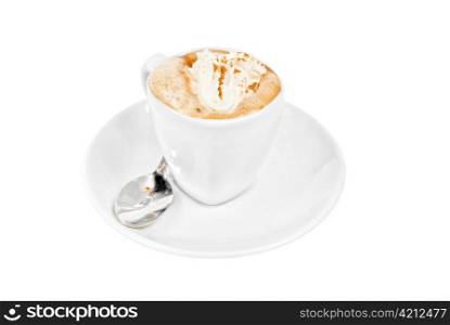 espresso coffee cup with whipped cream and,cinnamon