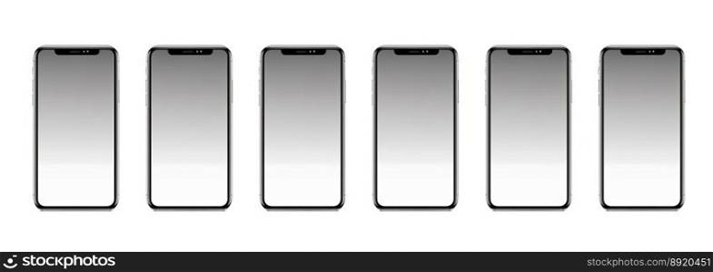 Essential device for every day. Six mobiles with blank screen to put text on a white background. Generative AI