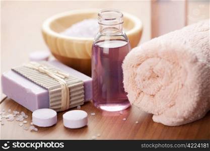 essential oil and herbal soap. spa and body care background