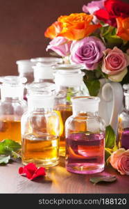 essential oil and rose flowers aromatherapy spa perfumery