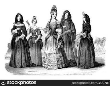 Establishment of the ladies of St. Louis, vintage engraved illustration. Magasin Pittoresque 1842.