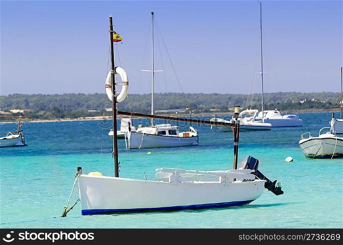 estany des peix in Formentera lake anchor boats Mediterranean Spain