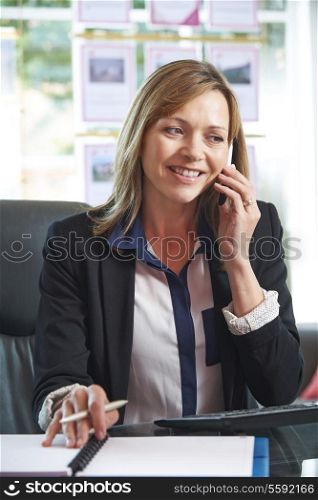 Estate agent on phone in her office