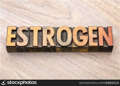 estrogen word abstract in vintage letterpress wood type