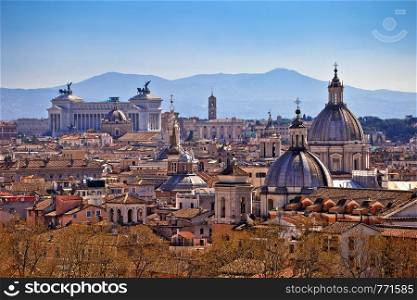 Eternal city of Rome landmarks an rooftops skyline view, capital of Italy