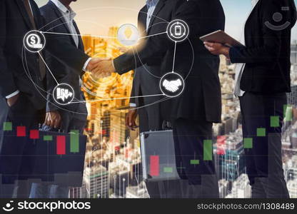 Ethereum ETH and cryptocurrency payment acceptance concept - Businessman handshaking showing accepted payment by using Ethereum coin. Blockchain and financial technology.