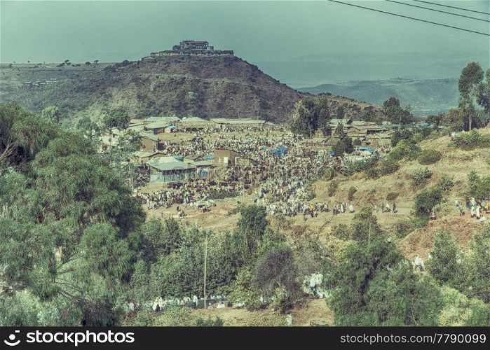 ETHIOPIA,LALIBELA-CIRCA  JANUARY 2018--unidentified people in crowd of  the genna celebration 