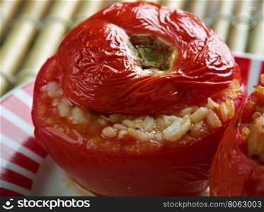 Etli Domates Dolmas? tomato stuffed with meat and rice. Middle East cuisine