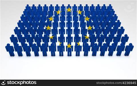 Eu concept. Parade of 3d people forming a top view of European Union flag. With copyspace.