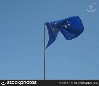 EU flag. The national flag of European Union floating over blue sky