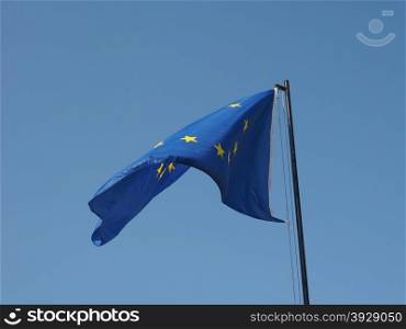 EU flag. The national flag of European Union floating over blue sky