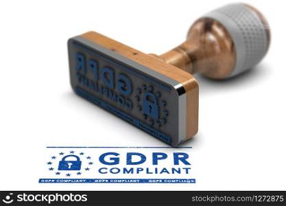 EU General Data Protection Regulation Compliance. Rubber stamp with the text GDPR Compliant over white background. 3D illustration. GDPR Compliance, EU General Data Protection Regulation Compliant