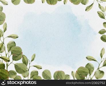 Eucalyptus round leaves watercolour hand paint house plant on white background, illustration digital paint elements of beautiful wild nature plant on watercolour paper