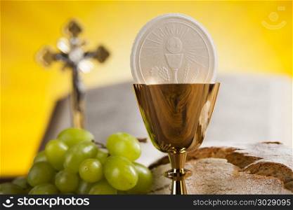 Eucharist symbol of bread and wine, chalice and host, First comm. Sacrament of communion, Eucharist symbol