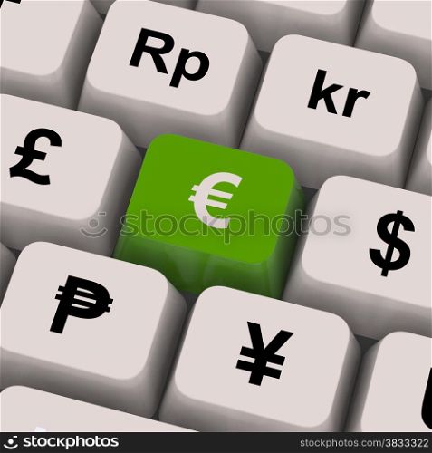 Euro And Currencies Keys Show Money Exchange Or Forex. Euro And Currencies Keys Showing Money Exchange Or Forex