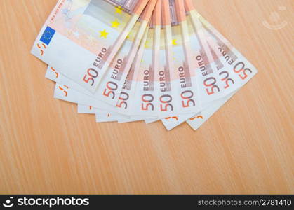 Euro banknotes arranged in set