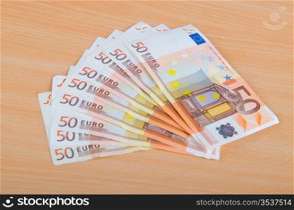 Euro banknotes arranged in set