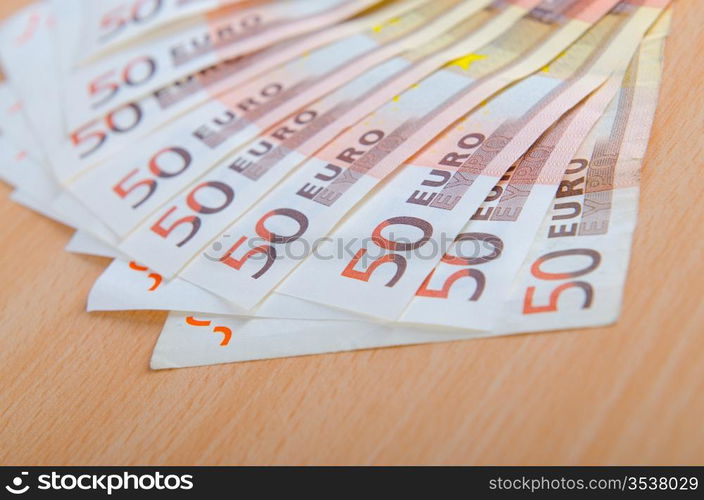 Euro banknotes arranged in set