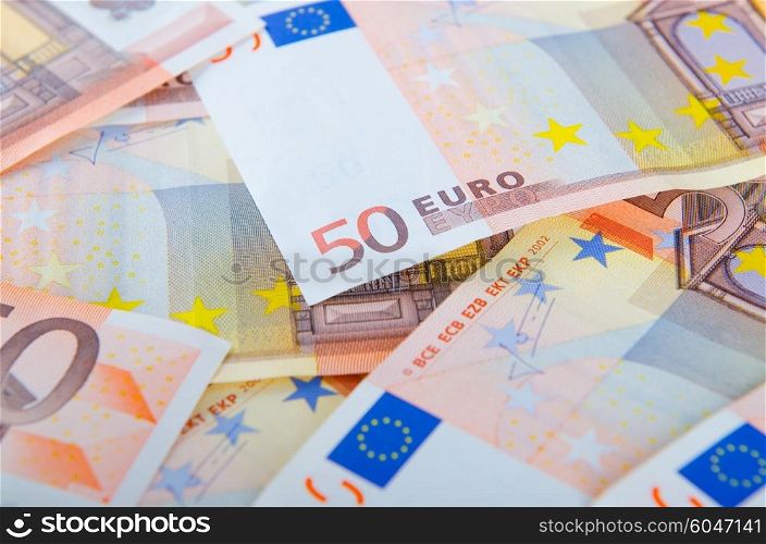 Euro banknotes arranged in set