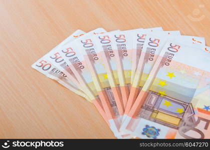 Euro banknotes arranged in set