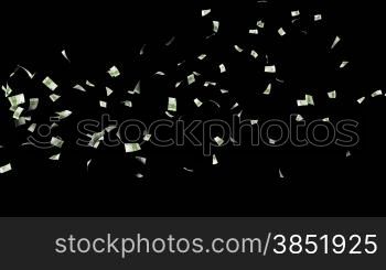 Euro Banknotes Flying Particles, against black