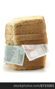 euro banknotes in a loaf of bread